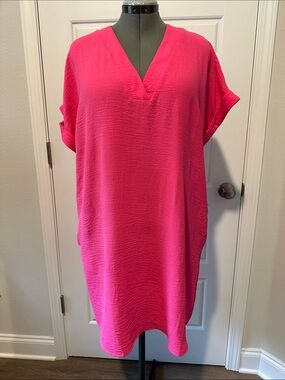 Staccato Hot Pink V-Neck Midi Dress